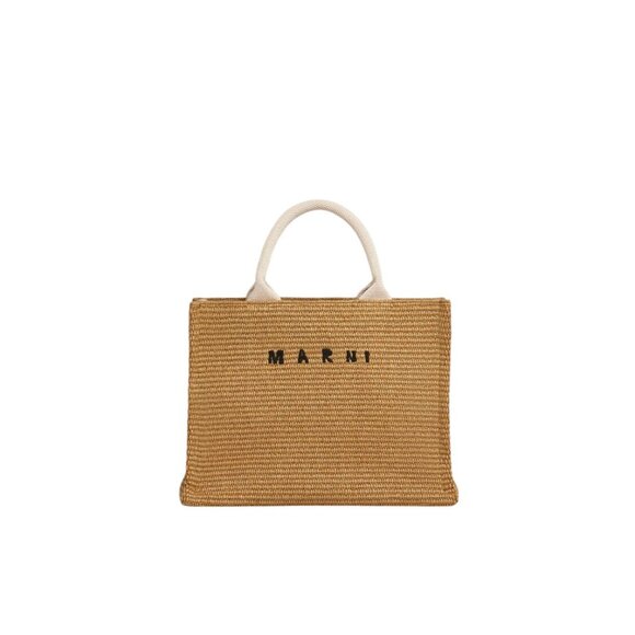 Marni Handbags - B-28. Marni Natural-Coloured Raffia-Effect Small Tote Bag Rawsienna